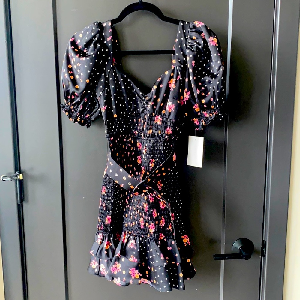 For Love and Lemons black floral dot mini dress